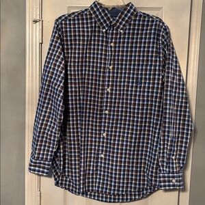 Chaps Easy Care Long Sleeve Blue Green White Orange Plaid Shirt